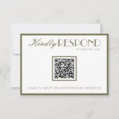 Classy Olive Green Old Money QR Fancy Code Wedding 出欠カード (正面)