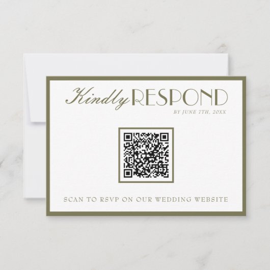 Classy Olive Green Old Money QR Fancy Code Wedding 出欠カード (正面)