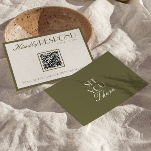 Classy Olive Green Old Money QR Fancy Code Wedding 出欠カード