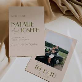 Classy Olive Green Old Money Retro Photo Wedding セーブザデート