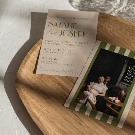 Classy Olive Green Old Money Retro Photo Wedding 招待状