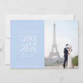 Classy Pastel Blue Elegant Save the Date Card セーブザデート (正面)