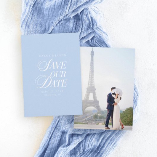 Classy Pastel Blue Elegant Save the Date Card セーブザデート