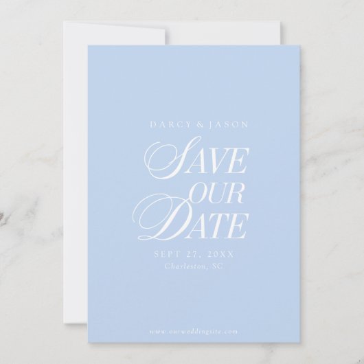 Classy Pastel Blue Elegant Save the Date Card セーブザデート (正面)