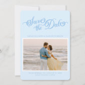 Classy Pastel Blue Elegant Script Save The Date セーブザデート (正面)