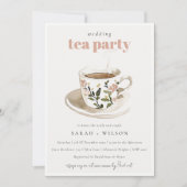 Classy Pastel Floral Tea Cup Wedding Tea Party 招待状 (正面)
