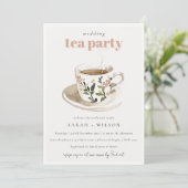 Classy Pastel Floral Tea Cup Wedding Tea Party 招待状 (スタンド正面)