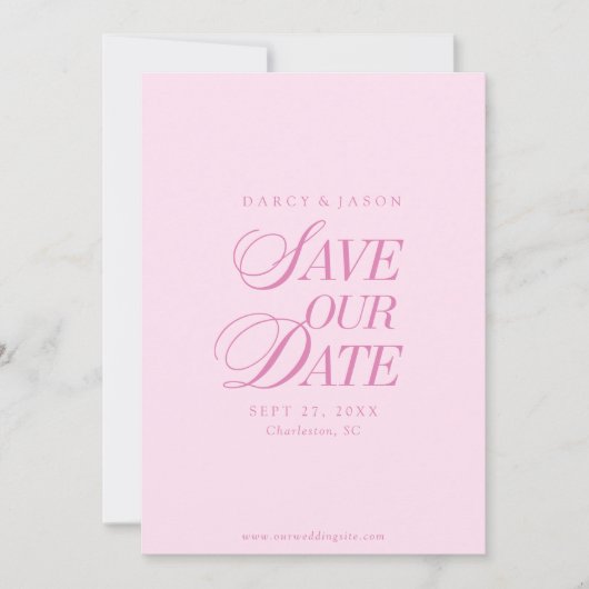 Classy Pastel Pink Elegant Save the Date Card セーブザデート (正面)