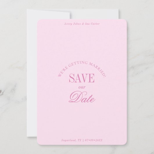 Classy Pastel Pink Elegant Save the Date Card セーブザデート (正面)