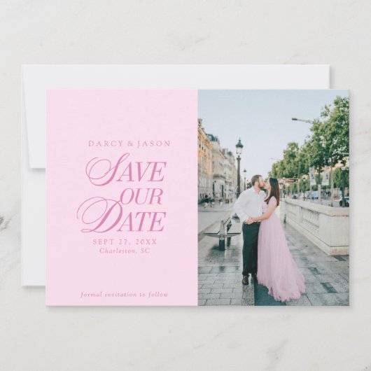 Classy Pastel Pink Elegant Save the Date Card セーブザデート (正面)