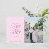 Classy Pastel Pink Elegant Save the Date Card セーブザデート (スタンド正面)