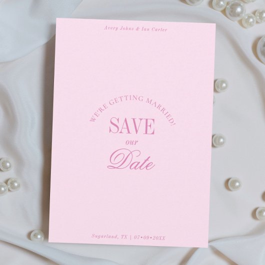 Classy Pastel Pink Elegant Save the Date Card セーブザデート