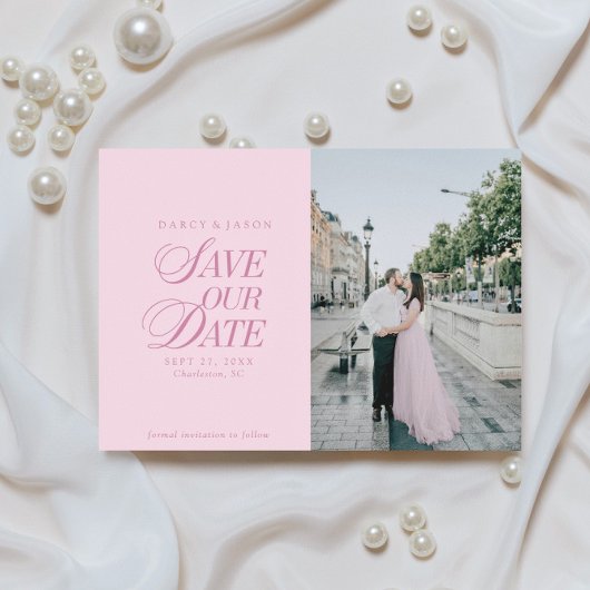 Classy Pastel Pink Elegant Save the Date Card セーブザデート
