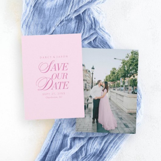 Classy Pastel Pink Elegant Save the Date Card セーブザデート