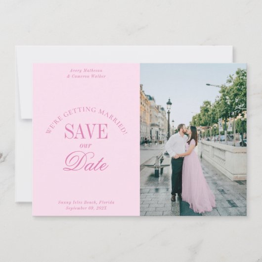 Classy Pastel Pink Elegant Save the Date Card セーブザデート (正面)
