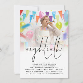 Classy Photo Overlay Script 80thバースデーパーティー 招待状