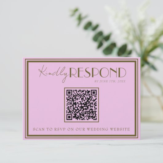 Classy Pink Grassland Old Money QR Code Wedding 出欠カード (スタンド正面)