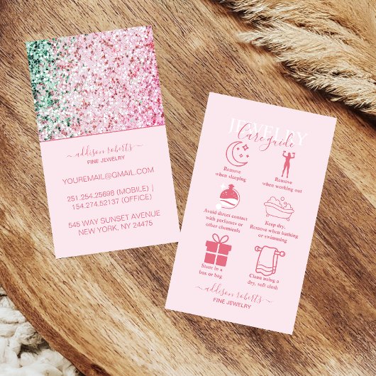 Classy Pink Modern Branding Jewelry Care 名刺