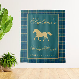 Classy Plaid Horse Equestrian Baby Shower Backdrop タペストリー