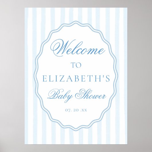 Classy Preppy Stripes Wavy Frame Coast Baby Shower ポスター (正面)