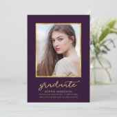 Classy Purple金ゴールド写真卒業のお知らせ 案内状 (スタンド正面)