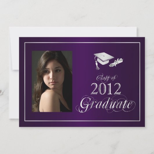 Classy Purple & Silver 2012大学院フォト招待状 招待状 (正面)