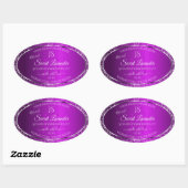Classy Purple with Glitter Initials Product Labels 楕円形シール (シート)