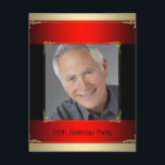 Classy Red, Black and 金ゴールド70th Birthday Party 招待状<br><div class="desc">美しい赤、黒と金ゴールドの写真70th誕生日パーティー招待テンプレート。赤エレガントと黒と金ゴールドの誕生日パーティーの招待カスタマイズはカスタマイズ、単に写真とイベントの詳細、フォントのスタイル、フォントのサイズと色、および文言を追加し始めるために「it!」ボタンを選択することによってあなたのイベントのために簡単に行われる。Zazzleで見つけるすべてのステッカー、カード、招待デザインは、実際の宝石、弓、上昇、エンボス、または追加の部品や作品を含まないグラフィックで印刷されている。</div>
