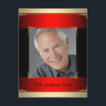Classy Red, Black and 金ゴールド70th Birthday Party 招待状<br><div class="desc">美しい赤、黒と金ゴールドの写真70th誕生日パーティー招待テンプレート。赤エレガントと黒と金ゴールドの誕生日パーティーの招待カスタマイズはカスタマイズ、単に写真とイベントの詳細、フォントのスタイル、フォントのサイズと色、および文言を追加し始めるために「it!」ボタンを選択することによってあなたのイベントのために簡単に行われる。Zazzleで見つけるすべてのステッカー、カード、招待デザインは、実際の宝石、弓、上昇、エンボス、または追加の部品や作品を含まないグラフィックで印刷されている。</div>