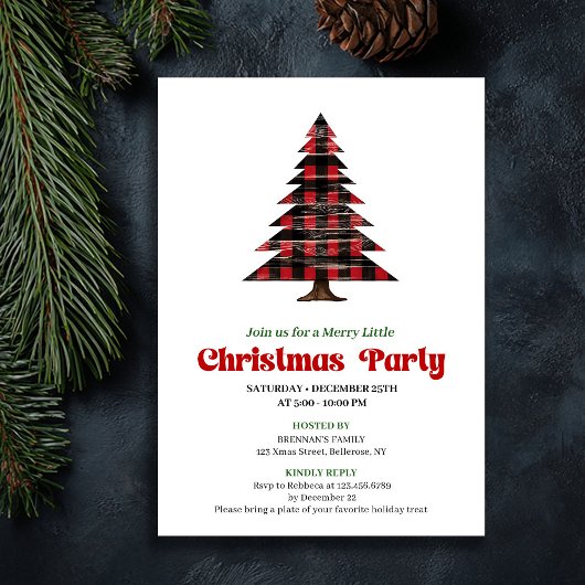 Classy Red Black Plaid Festive Editable Invite 招待状