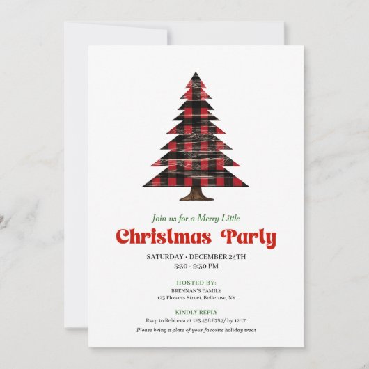Classy Red Black Plaid Festive Editable Invite 招待状 (正面)