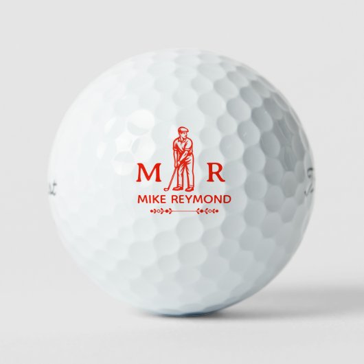 Classy Red Golfer Monogram ゴルフボール (正面)