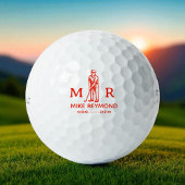 Classy Red Golfer Monogram ゴルフボール