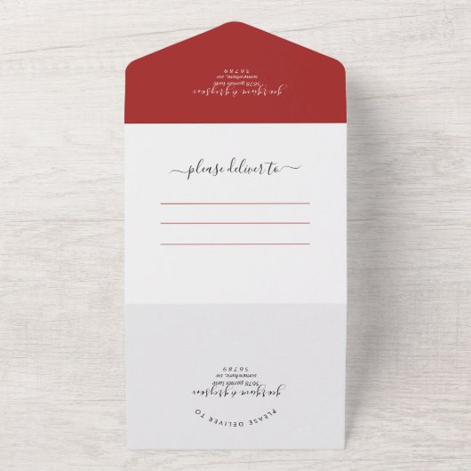 Classy Red RSVP Photo QR Code Wedding オールインワン招待状 (外側)