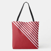 Classy Red & White Diagonal Stripes Modern トートバッグ (裏面)