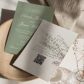 Classy Sage Green Boho Modern QR Code Wedding 招待状