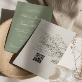 Classy Sage Green Boho Modern QR Code Wedding 招待状