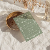Classy Sage Green Floral Boho Botanical Wedding 招待状
