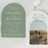 Classy Sage Green Luxury Boho Arched Wedding 招待状