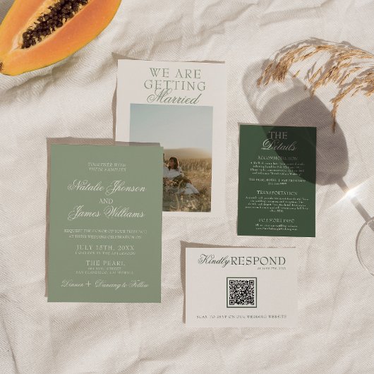 Classy Sage Green Luxury Boho Modern Wedding 招待状