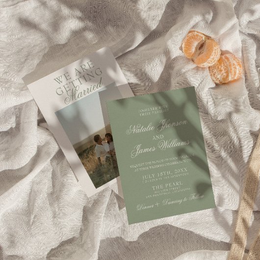 Classy Sage Green Luxury Boho Modern Wedding 招待状