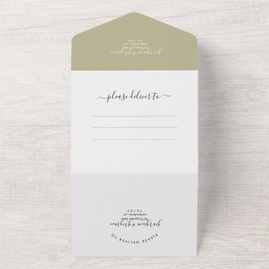 Classy Sage Green RSVP Photo QR Code Wedding オールインワン招待状 (外側)