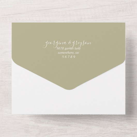Classy Sage Green RSVP Photo QR Code Wedding オールインワン招待状 (裏面)