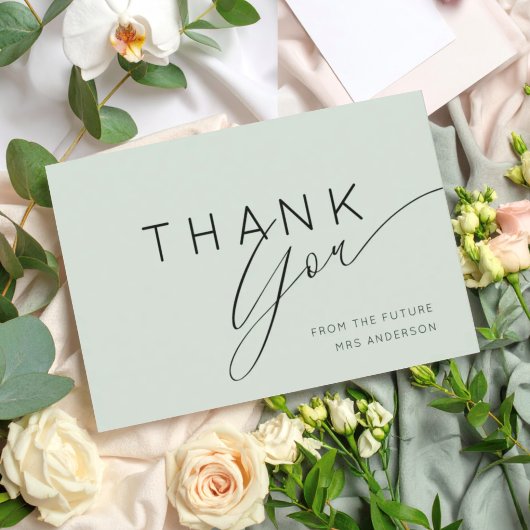 Classy Sage Green Thank You Bridal Shower サンキューカード