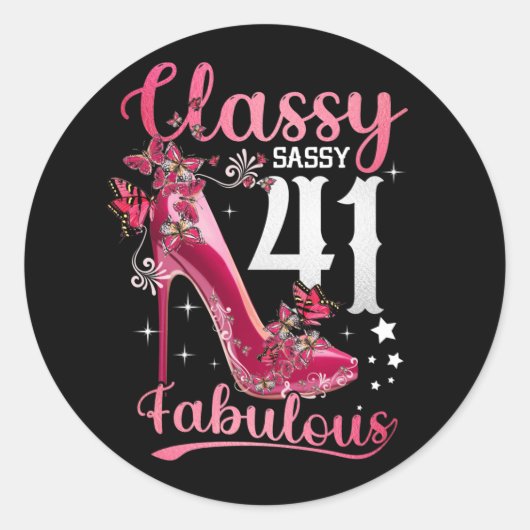Classy Sassy 41 And Faburlous 41st Birthday Floral ラウンドシール (正面)