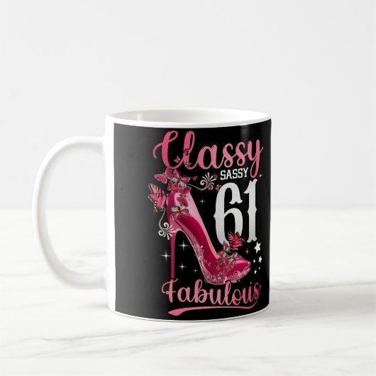Classy Sassy 61 And Faburlous 61st Birthday Floral コーヒーマグカップ (左)