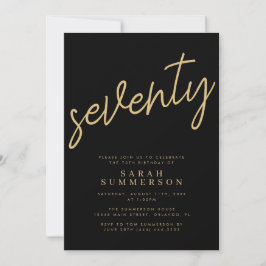 Classy Script Seventy Black Gold 70th Birthday 招待状