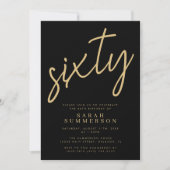 Classy Script Sixty Black Gold 60th Birthday Party 招待状 (正面)