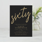 Classy Script Sixty Black Gold 60th Birthday Party 招待状 (スタンド正面)