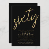 Classy Script Sixty Black Gold 60th Birthday Party 招待状 (正面/裏面)
